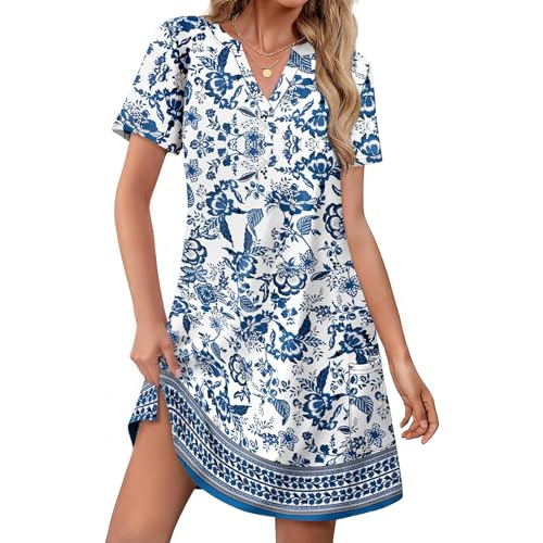 Robe d'été pour femme légère et fluide à poches, l'imprimé hawaïen bleu ciel parfait