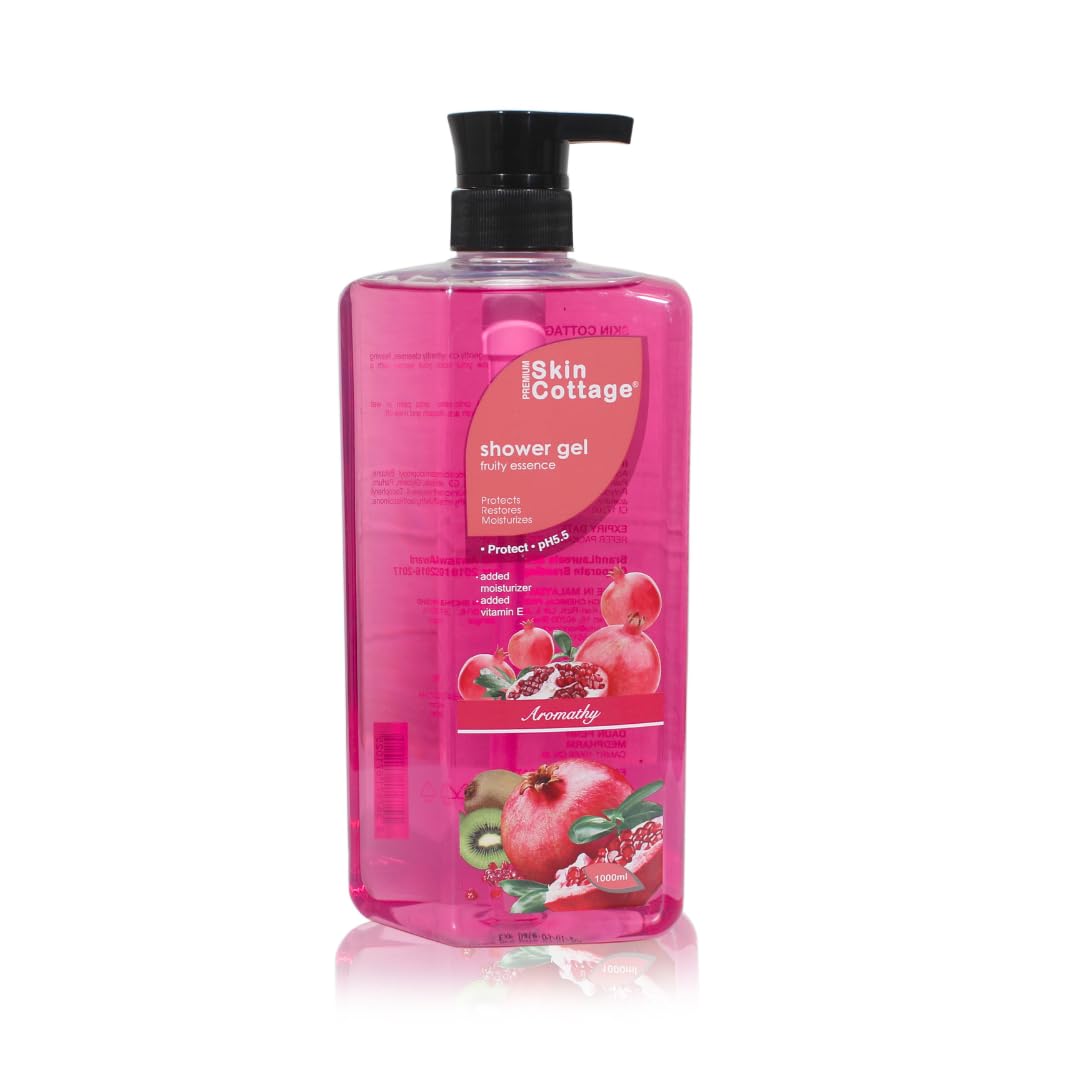 Premium Fruity Essence Body Wash & Shower Gel 1000ml – Moisturizing Vitamin E Enriched Formula, Gently Cleanses & Restores Skin, Cottage-Inspired Bath Wash with Calming Fragrance for Smooth Skin