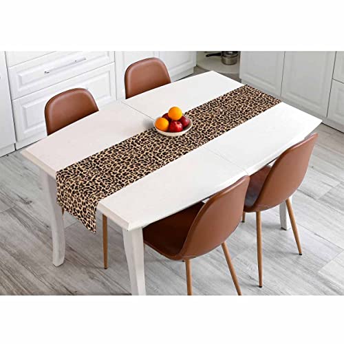 Hosnye Table Runner Brown Leopard Pattern,Cotton Linen Table Runner Decoration For Kitchen Family Dinner Table Holiday Party Farmhouse Style 13 X 72 Inch #TOP3
