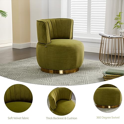 Homtique Swivel Accent Chair Set of 2 for Living Room, Modern Upholstered Velvet Fabric Round Barrel Armchair Chair, 360 Degree Swivel Small Single Leisure Sofa Chair Reading Chair(Olive) - Thumbnail 5