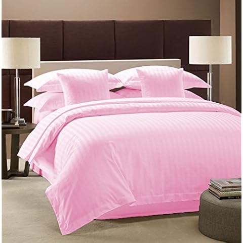 Bedding Empire Luxurious 8 Piece Stripe Bedding Set (3pc Duvet Cover + 4pc Sheet Set + 1pc Bed Skirt) 100% Egyptian Cotton 500 Thread Count Twin XL Size, Pink Color Cover