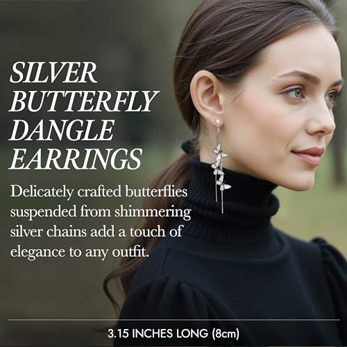 Kruckel Butterfly Long Drop Dangling Earrings -Sparkly Bright Arc-Shaped, Spring-Inspired Dangle Women Jewelry, Flying Silver, Easy - Wear Fashion Design Accesory Packed with Durable Jewelry Box2