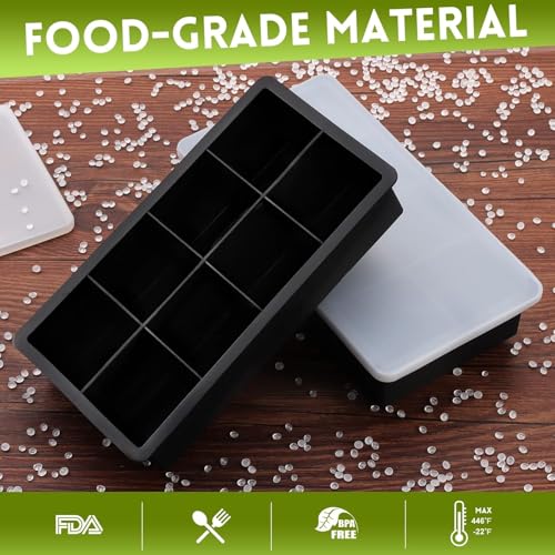 Image of 2PECK Ice Cube Trays Silicone,Ice Cube Molds with Removable Lids,Stackable Ice Trays for Freezer,8GRID Ice Maker Reusable and BPA Free for Whiskey,Cocktail (Black)