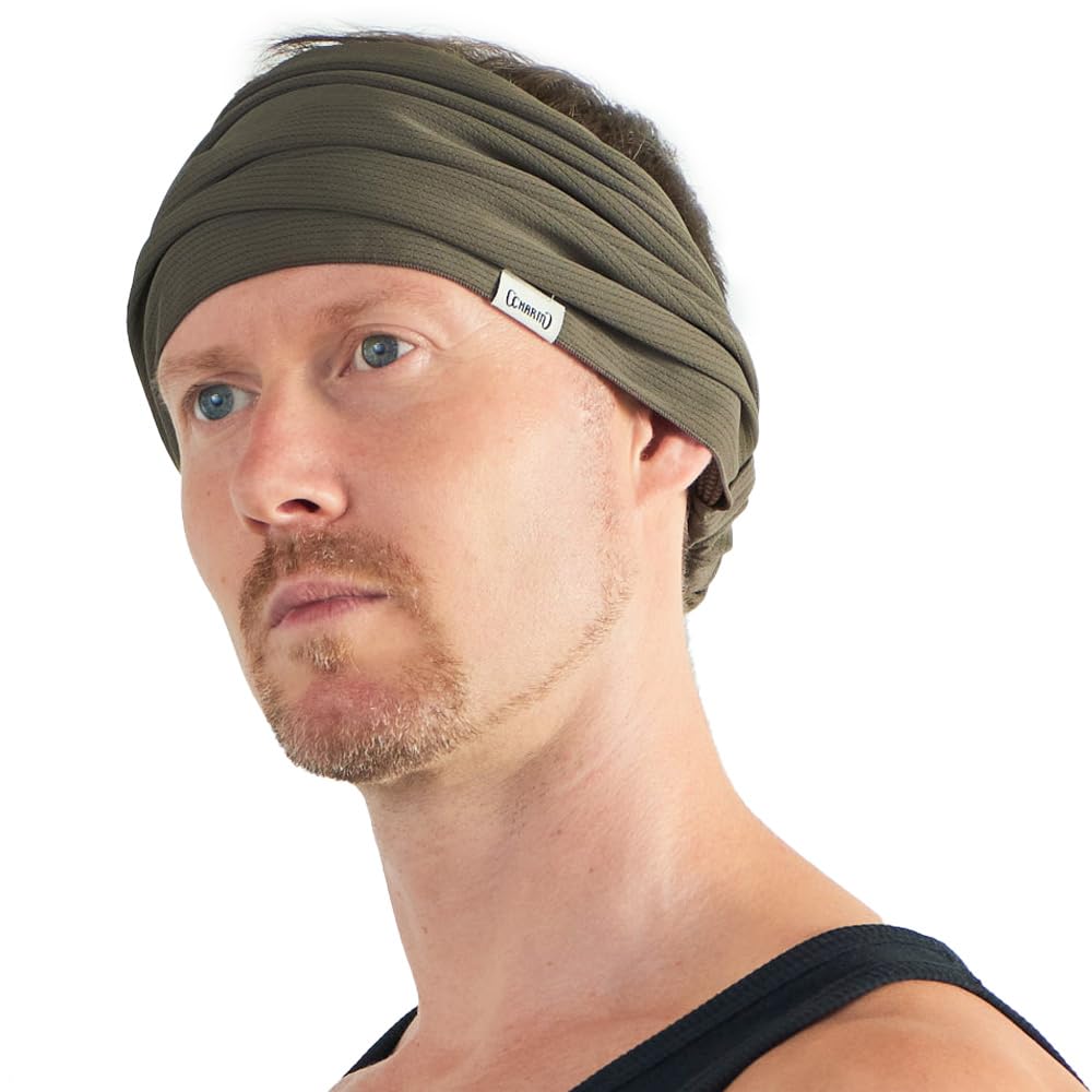 CHARM Sports & Outdoor Headband Bandanas for Men - UV Sweat Band Cooling Head Scarf Khaki Medium