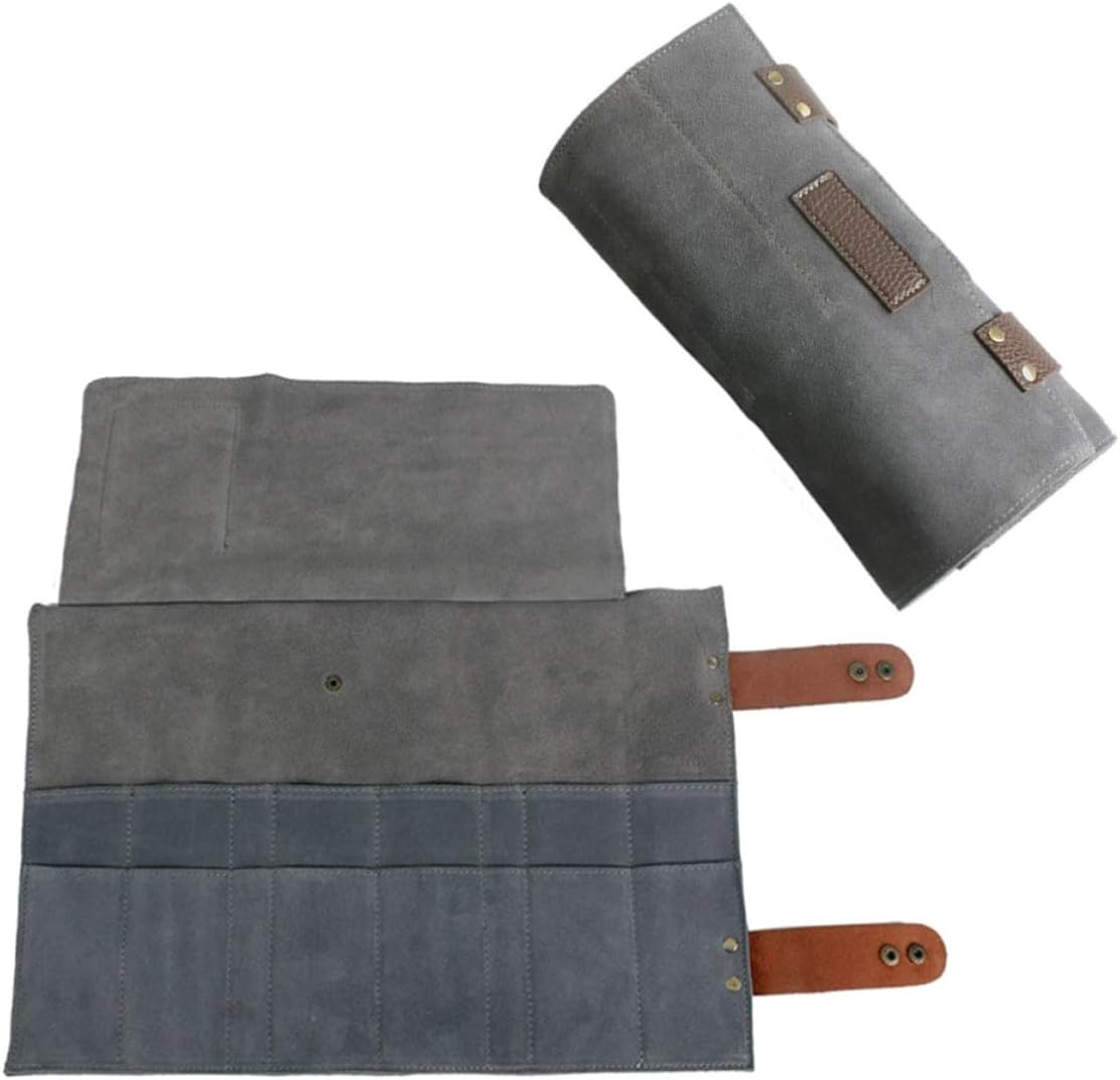 Professional Leather Hairdressing Scissor Bag 12 Slots Roll-up Design for Organizing Tools, Barber Tools Bag for Beauty Salon Use