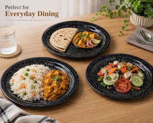 Image of Melvio By Malti Black Granite 3 Piece Dinner Plate | Melamine Dinnerware Set, Premium Dinner Set Crockery Plates Bowls Tableware for Home Dining Kitchen