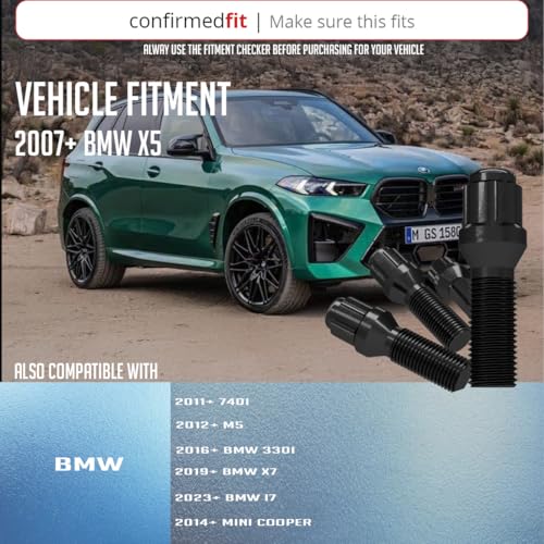 Image of Wheel Accessories Parts 20 Pcs Lug Bolt Set M14 x 1.25 Thread Acorn Seat Lug Bolts Black Finish 33mm Shank Length 6 Spline Car fits BMW 3, 4, 5, 7, 8 Series, M2, M4, M5, M8, X5, X6, X7