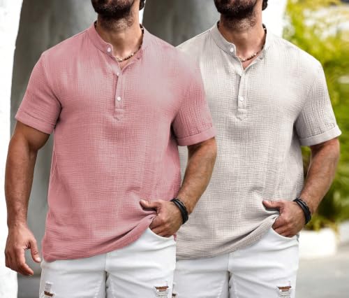 Image of Zombom Men's Polycotton Solid Short Kurta | Regular Fit | Half Sleeve | Mandarin Collar | Lightweight Casual Wear for Daily, Summer Comfort & Smart Look