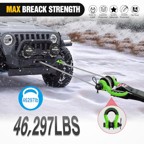 Image of Nilight 3 /4 inch D-Ring Shackle w /Snatch Block (2 Pack) 9,500 lb Working Load, 2-in-1 Heavy‑Duty Towing Pulley w /Isolator for Off‑Road Recovery, Winch Cable & Rope, Truck Jeep ATV UTV Tractor, Green