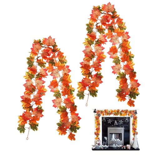 Tkxjry 2 Pezzi ghirlande Autunnali, Foglia D'acero Foglie Artificiali, Foglie Autunnali da 1.75 m Foglie appese Viti, Ghirlanda di Foglie D’acero Artificiali, per Matrimoni