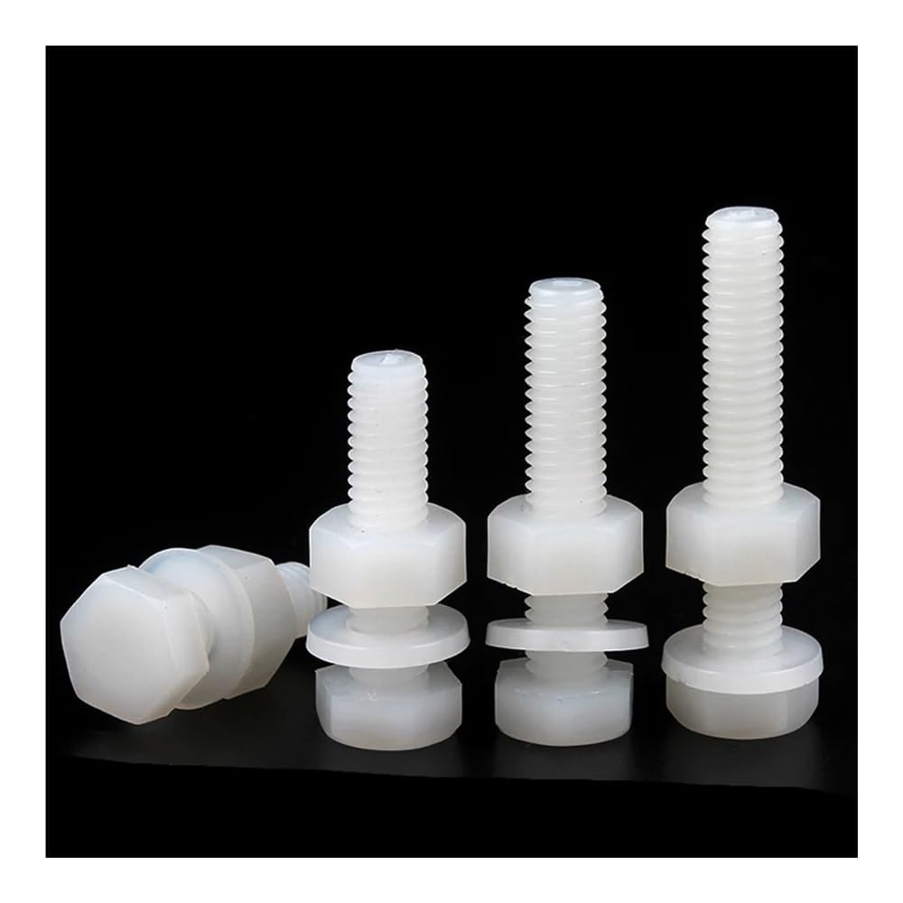 M8 x 50 mm nylon zeskantbouten moeren set, ronde Phillips pankop M8 x 50 mm nylon zeskantbouten moeren set, ronde Phillips pankop