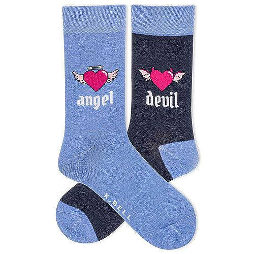 K. Bell Socks Women's Crew, Angel Vs Devil (Soft Blue Heather), 4-10