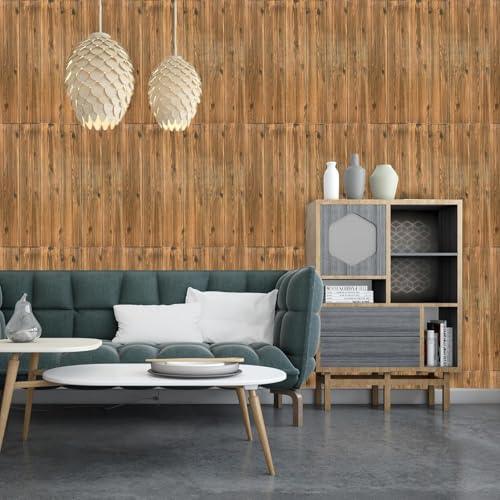 Image of KASHIVAL Self-Adhesive Waterproof PE Foam 3D Wall Panels Wallpaper Sticker for Bathroom, Living Room, Hotel and Home Decoration (70 x 70cm, Appx. 5.3Sq Feet) (JD Dark Wood)