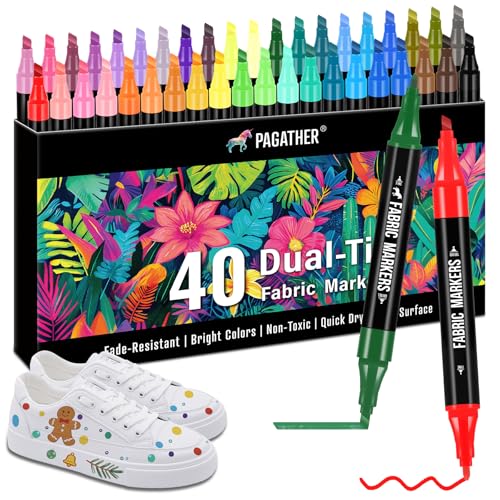 Fabric Markers Permanent for Clothes, 40 Colors Dual Tip with