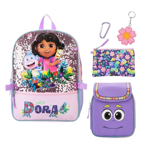 Bioworld Dora the Explorer Animated 5-Piece 16 Backpack And Lunch Set For School & Travel