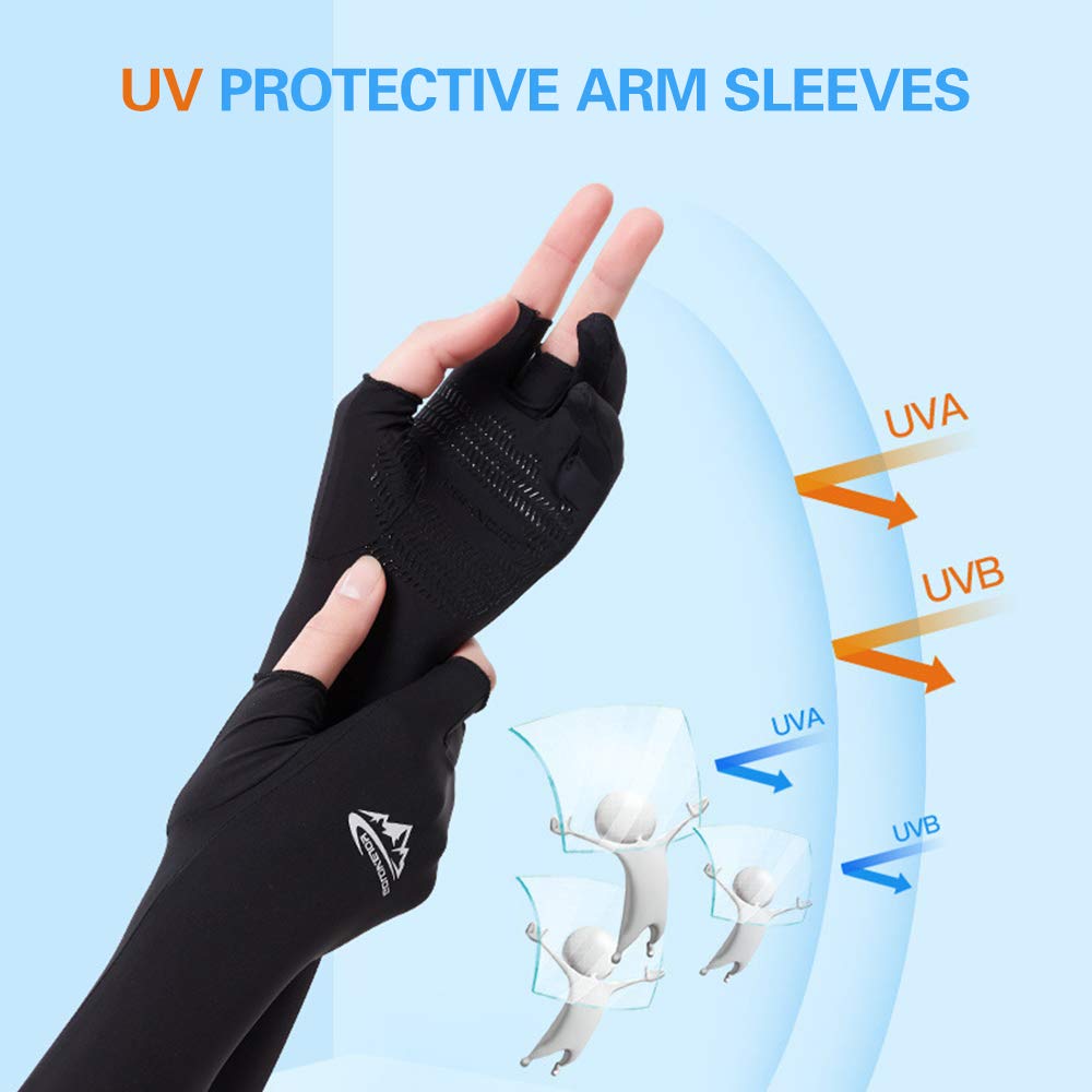 HUIOP Manicotti per braccio di raffreddamento con dita ergonomiche per uomo e donna, protezione solare, maniche lunghe per ciclismo, guida, corsa, golf, calcio, basket