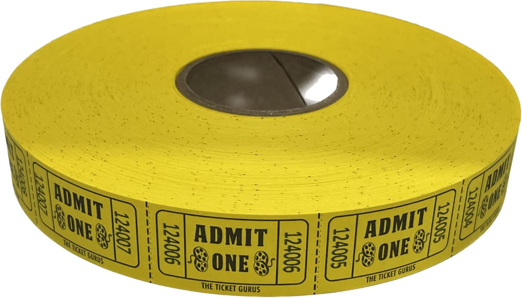 The Ticket Gurus-2000 Yellow Admit One Single Roll Consecutively Numbered Raffle Tickets
