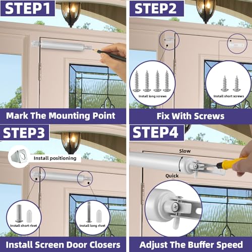 Dluno SDC-001 (WHITE) Screen Door Closers Kit,Storm Door Closer, Pneumatic Door Closer Bracket Adjustable Closing Door Cushion Speed,Door Closure thumb #1