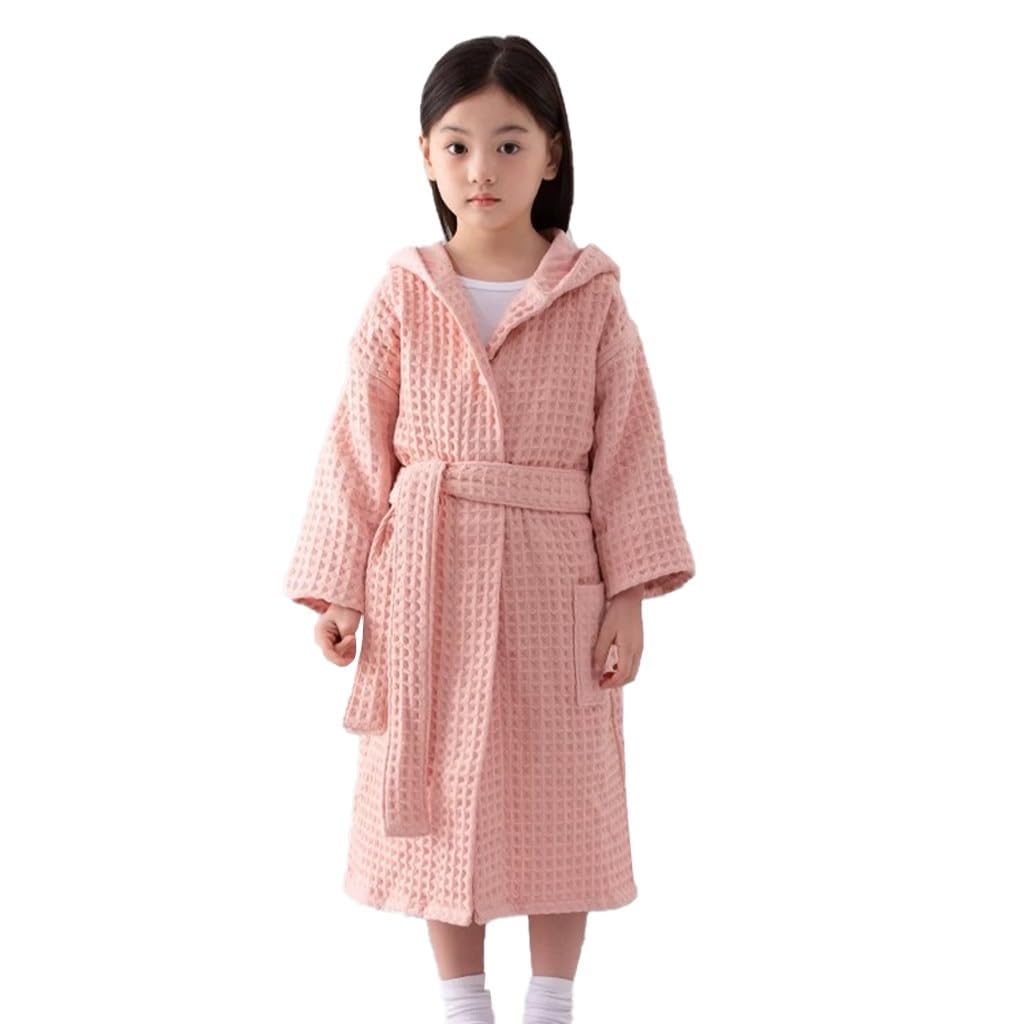 XUEMML Bambini Ragazze Accappatoio Morbido Waffle Doppio Addensato Accappatoio Con Cappuccio, Ragazzi Casa Indossare Pigiama Per 3-12 Anni(Roze,3-4 Years)