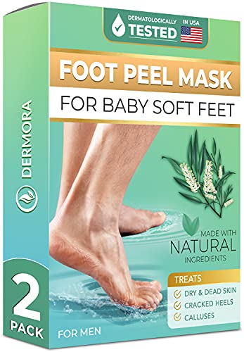 Foot Peel Mask - For Cracked Heels, Dead Skin & Calluses - Makes Your Feet Baby Soft - Removes & Repairs Rough Heels, Dry Toe Skin - Exfoliating Peeling Natural Treatment (2 Pack, Men's 10-14)