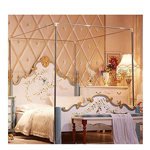 YOGANHJAT Support moustiquaire, Moustiquaire Cadre de lit pour lit 4 Coins Moustiquaire Rideau Twin Argenté pour lit Double/Double XL/Full/Queen/King/California King Size,16mm,1.5×2m Bed Cover