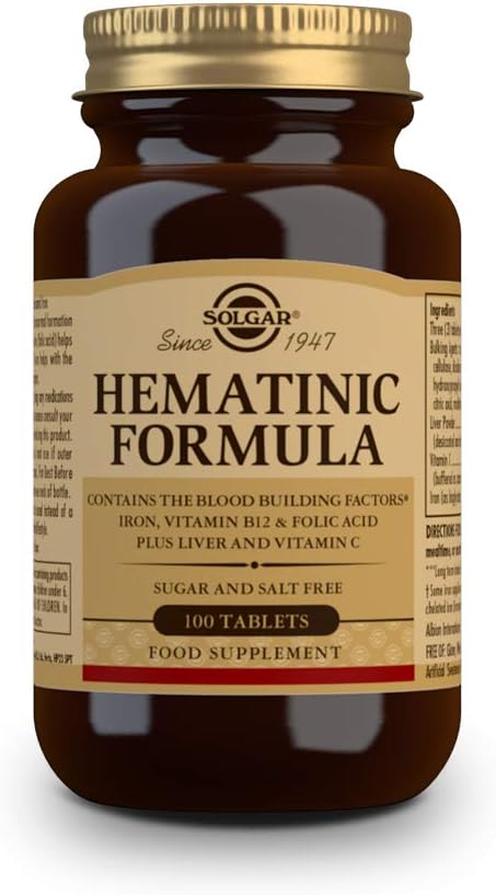 Solgar Hematinic Formula, 100 Tablets - Supports Normal Blood Function - Contains B12, Chelated Iron & Buffered Vitamin C - Gentle on the Stomach - Gluten Free, Dairy Free - 33 Servings