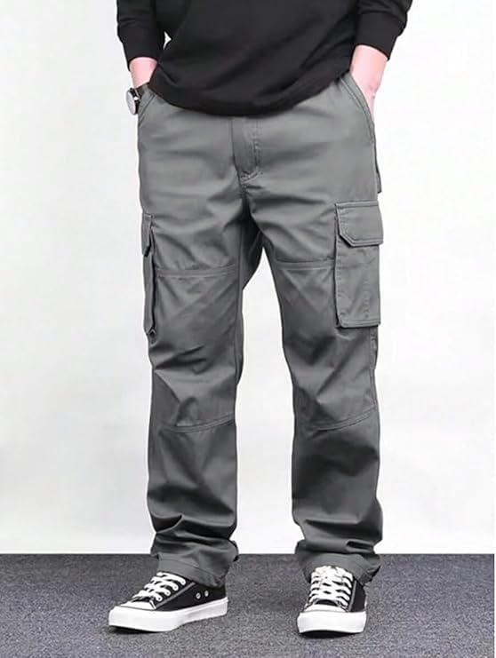 Image of Men Cargo Pants 100% Cotton | Relaxed Fit Utility Cargos for Men with 6 Pockets | Breathable Durable Fabric | Casual Streetwear Travel & Outdoor Pants