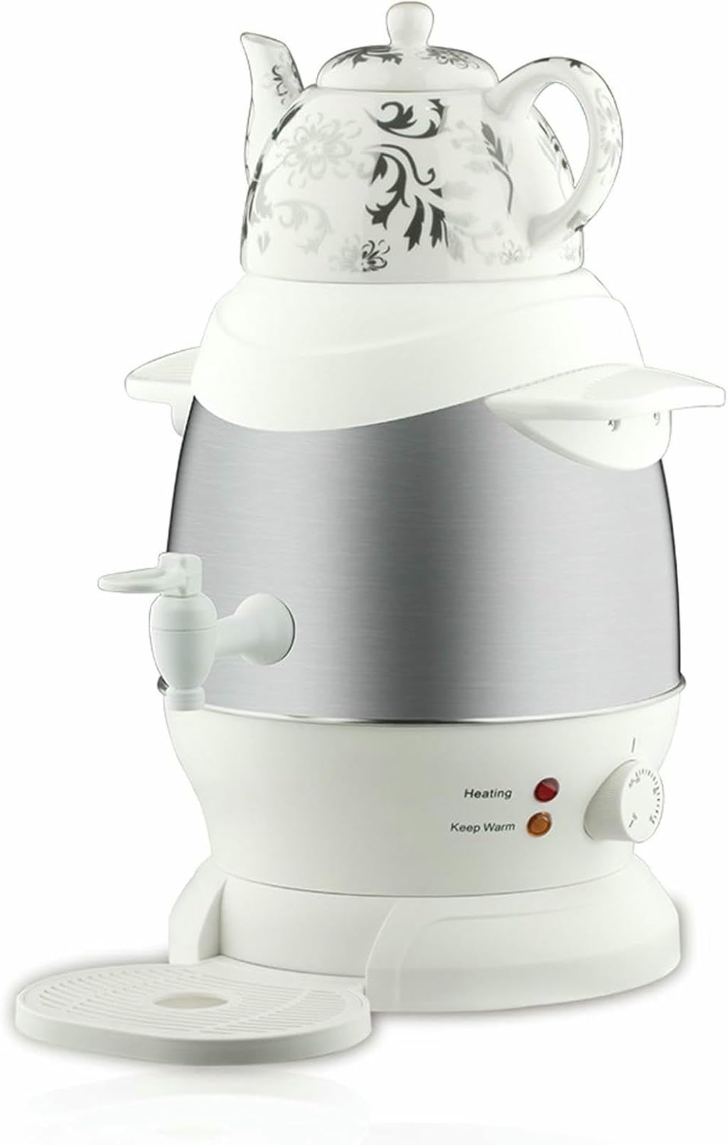 Turecki Ekspres Do Herbaty, Czajniczek Ze Stali Nierdzewnej 5 L, Czajniczek Ceramiczny 1 L, Samowar Elektryczny 1800 W, Z Funkcją Utrzymywania Ciepła, Do Kawy, Herbata Zapachowa (biała)