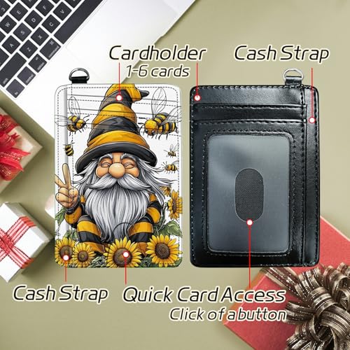 Image of Small Travel Wallets, Bee Dwarf Sunflower Slim Minimalist Front Pocket Wallet with Wristlet, RFID Blocking PU Leather Credit Card Holder with ID Window Change Purse for Men Women