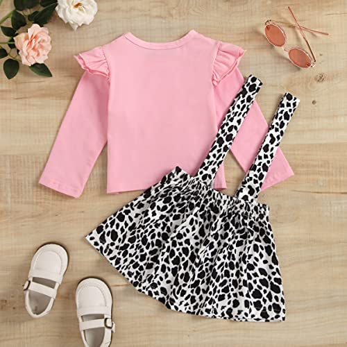 Toddler Baby Girl Ruffled Fly Sleeve Cow Top Shirts + Leopard Suspender Skirts Overall Dress Clothes3