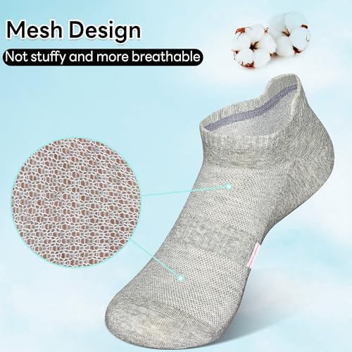 6 Pairs Ankle Socks for Women, Athletic Running Socks Cotton Low Cut Tennis Sports Tab Sock Size 6-114