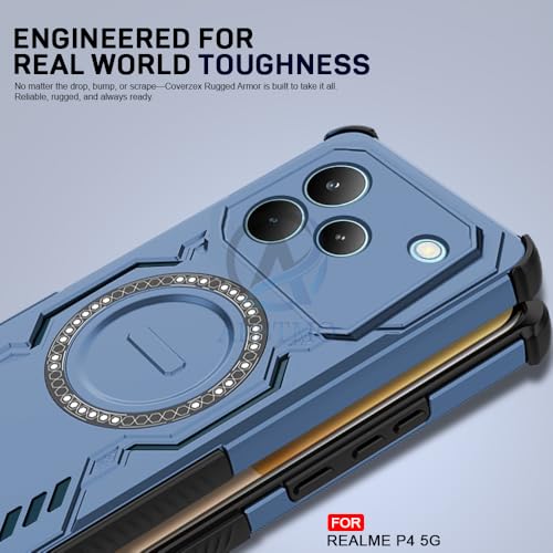 Image of AESTMO Back Case Cover for Realme P4 5G | Magnetic Case with Built-in Metal Ring | Compatible with MagSafe Accessories | Shockproof Hybrid (PC + TPU) (Blue)