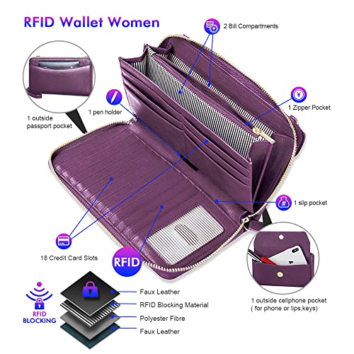 Image of nuoku Womens RFID Wallet Purse Wristlet Crossbody Clutch with Zip Around 2 Strap | RFID