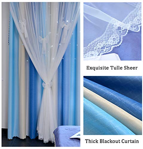 Image of Yancorp Curtains for Girls Bedroom Kids Room Rainbow Curtains Nursery Curtain 108 inches Length Grommet Rainbow Color Decor for Playroom (Blue Beige, W52 X L108)