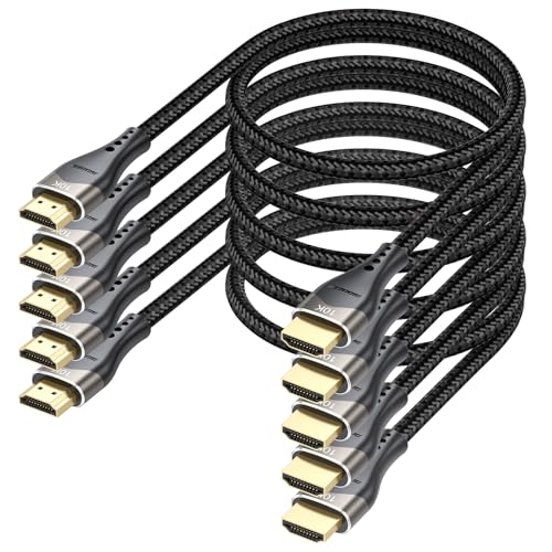 Image of Short HDMI Cable 1.5 FT 5-Pack, 10K 8K HDMI 2.1 Ultra High Speed HDMI Cable 18 inch with Ethernet 48Gbps, 8K@60Hz, 4K@120Hz, HDR10, eARC for Monitor, HDTV, PS5, HDMI Switch, PC