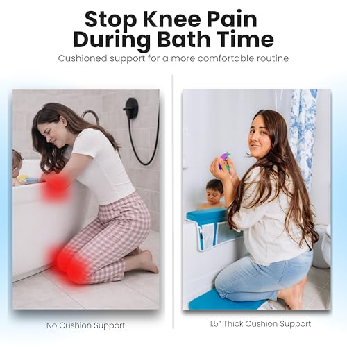 Image of Supa Ant Bath Kneeler -8 Suction Cups & 1.5 inch Padding.Certified Non Toxic Bath Kneeling Pad for Bath Tub & 5 Bath Organizer. Fast Dry Baby Bath Kneeler and Elbow Rest Pad Set Blue