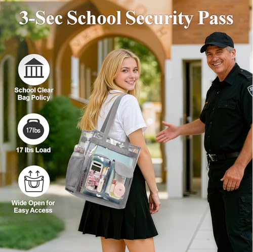 Image of PACKISM Clear Tote Bag for School - Large Heavy Duty Clear Tote for Girls | See Through PVC, Wide Zipper Opening, Front Pocket Keeps Essentials Visible for Students, Class, Work, Daily Carry, Age 12+