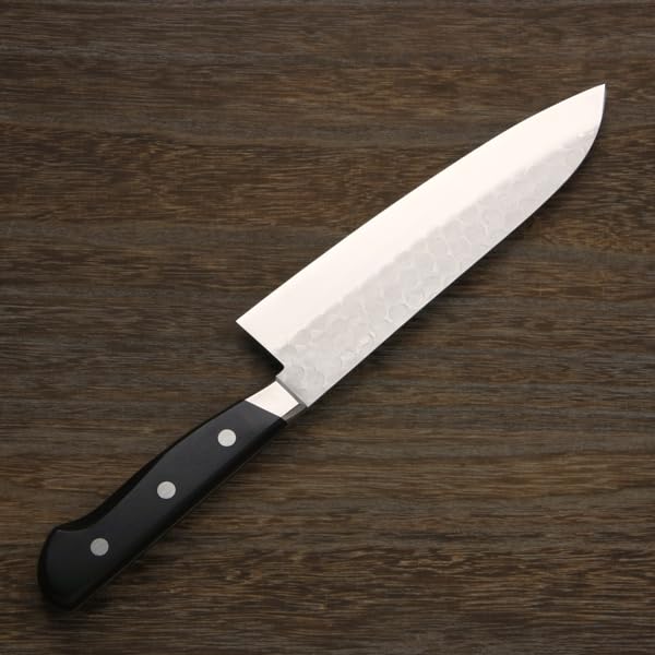 ★新品送料込★鎚目鍛造ステンレスゴールド鋼三徳包丁口金付黒柄 ☆新品送料込☆鎚目鍛造ステンレスゴールド鋼三徳包丁口金付本
