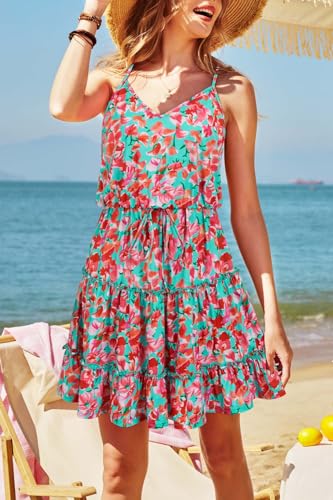 Image of Newshows Women's Summer Casual Dress Cute A Line Ruffle Hem Flattering Fit Beach Vacation Sundress