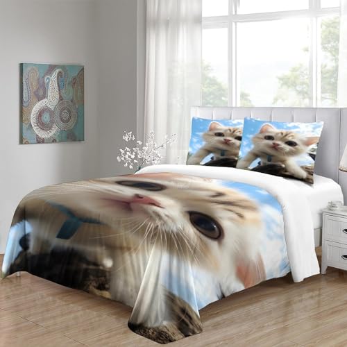 Housses de couettes microfibre double chats parure de lit douce pour peau sensible