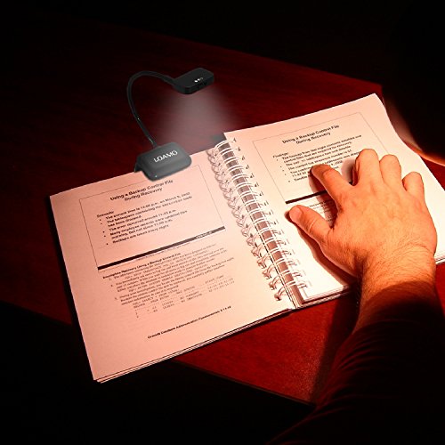 LOAMO Book Light Clip-On LED Reading Light Flexible Neck with 2 Levels of Lumen Intensity for Nook, eBook Readers, Tablet, Book, Textbook and More
