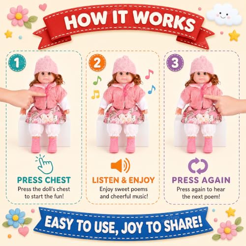 Image of Zest 4 Toyz Musical Doll Singing Rhyming Soft Stuffed Push Touch Sensors Doll Toy for Baby Girl - Pink