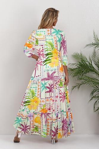 Image of Women Short Sleeve V Neck Floral Print Casual Bohemian Maxi Dresses