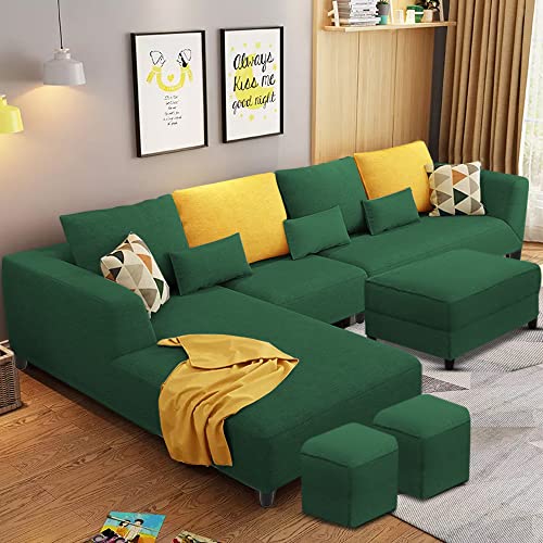 Image of Galib LHS 8 Seater L Shape Sofa Set for Living Room (Green Fabric)