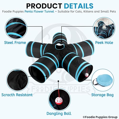 Image of Foodie Puppies Interactive Foldable Hiding 5-Way Straight Tunnel with Hanging Ball for Cats (Penta Flower Tunnel) | Puzzle & Training Cave Suitable for Cat, Kitten, Rabbit, Guinea Pig & Puppies