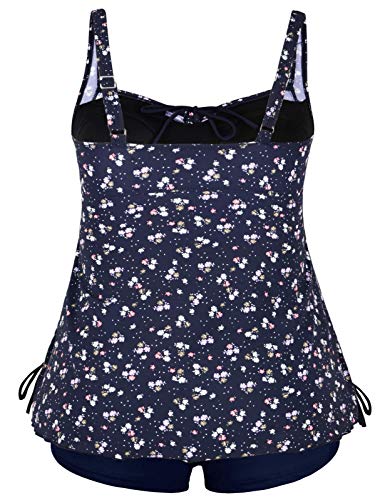 Septangle Swimsuits For Women Two Piece Tankini Swimdress Modest Tummy Control Bathing Suit Slimming Floral High Waist Swimwear Ruffle Swim Dress, Navy Blue & Flower, Us 14 #TOP2