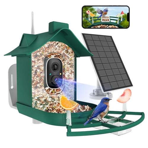 Bird Feeder with Camera, Cellular Smart Birdfeeder Cam, Built-in 4G LTE Sim Card, Solar Powered, AI Identify, App Alerts, Night Vision, 2K Live View, Auto Record Video, Bird Watching Gift for Family