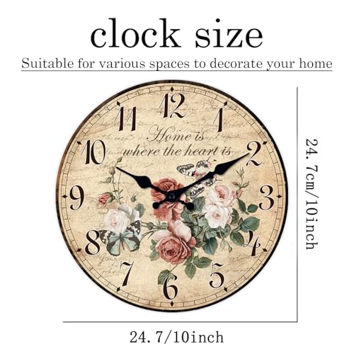 XFM Small Vintage Roses Wall Clocks 10 Inch for Kitchen Home Office - Image 5