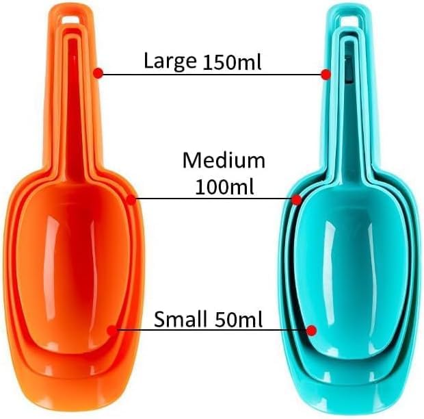 Image of Nesting 3pcs Multi-Purpose Plastic Shovel Scoop Set Measuring Scoops Kirana Shop, Grocery, Kitchen Bar, Grains, Sugar, Atta, Rice, Masala, Powder, Dry Food, Container Set Multicolour