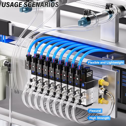 Image of TAILONZ PNEUMATIC Clear 1 /4 Inch OD 10 Meter 32.8ft PU Polyurethane Air Tubing Kit Pipe Hose Air Line Tubing Air Hose Fittings Push to Connect Fittings(27PCS)